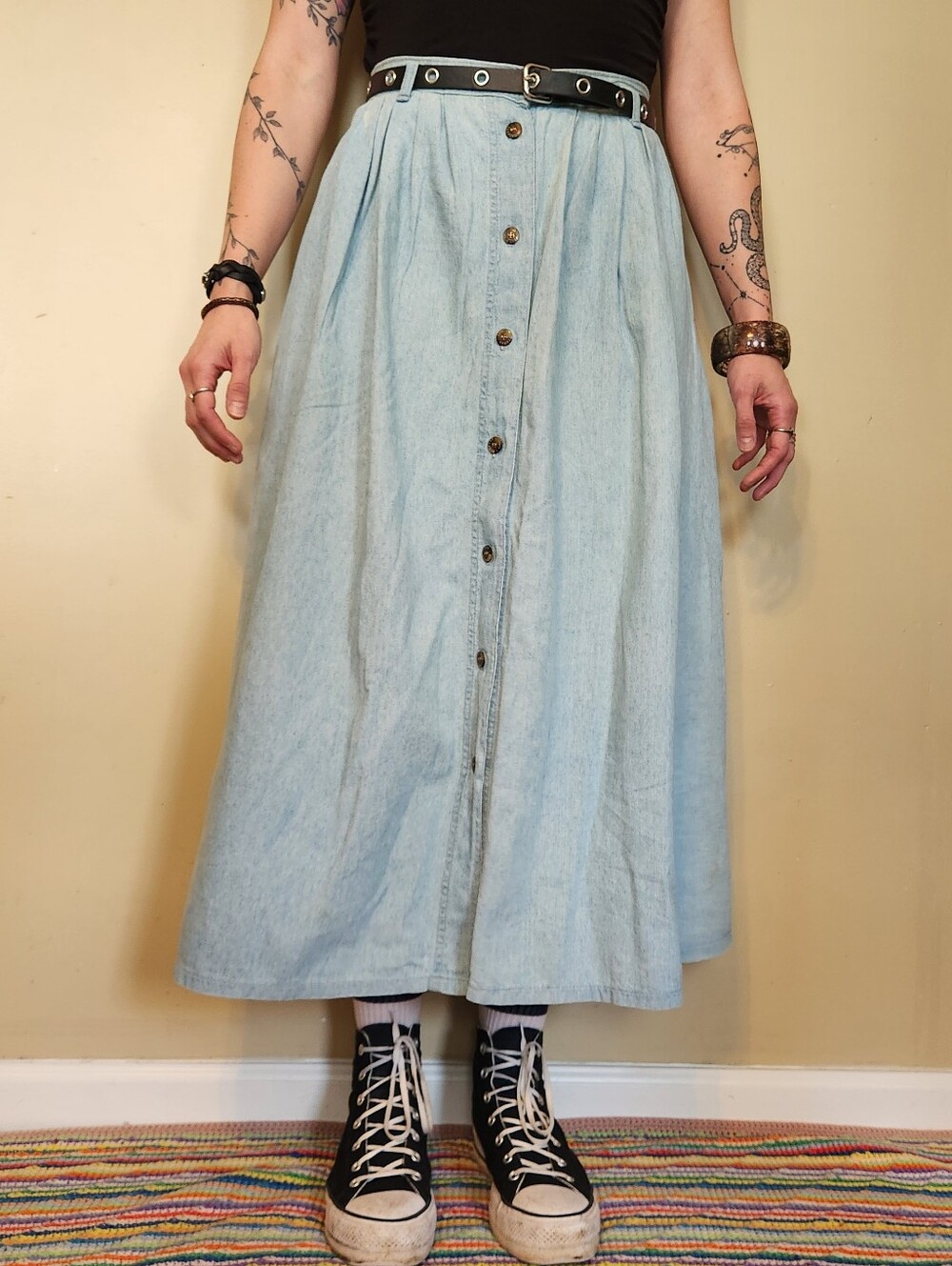 Vintage 1980s Levi’s Dockers 100% Cotton Chambray Midi Skirt - Picture 2 of 16